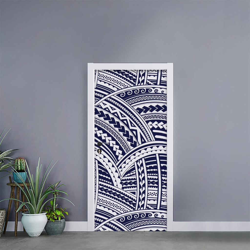 Blue Maori Polynesian Tattoo Print Door Sticker