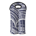Blue Maori Polynesian Tattoo Print Double Neoprene Wine Tote