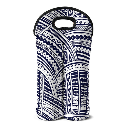 Blue Maori Polynesian Tattoo Print Double Neoprene Wine Tote