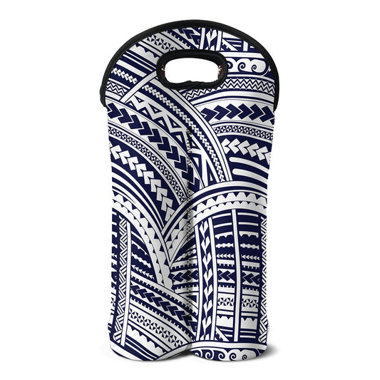 Blue Maori Polynesian Tattoo Print Double Neoprene Wine Tote