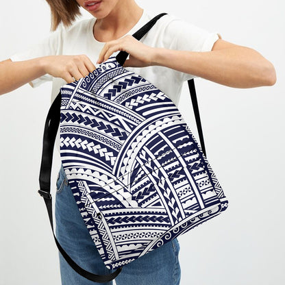 Blue Maori Polynesian Tattoo Print Drawstring Backpack