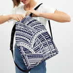 Blue Maori Polynesian Tattoo Print Drawstring Backpack