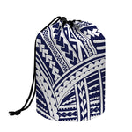 Blue Maori Polynesian Tattoo Print Drawstring Makeup Bag