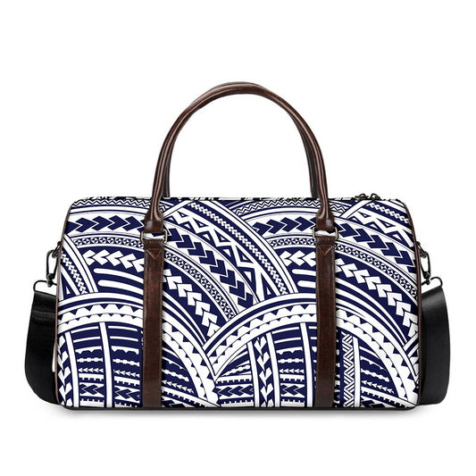Blue Maori Polynesian Tattoo Print Duffle Bag
