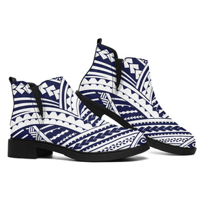 Blue Maori Polynesian Tattoo Print Flat Ankle Boots