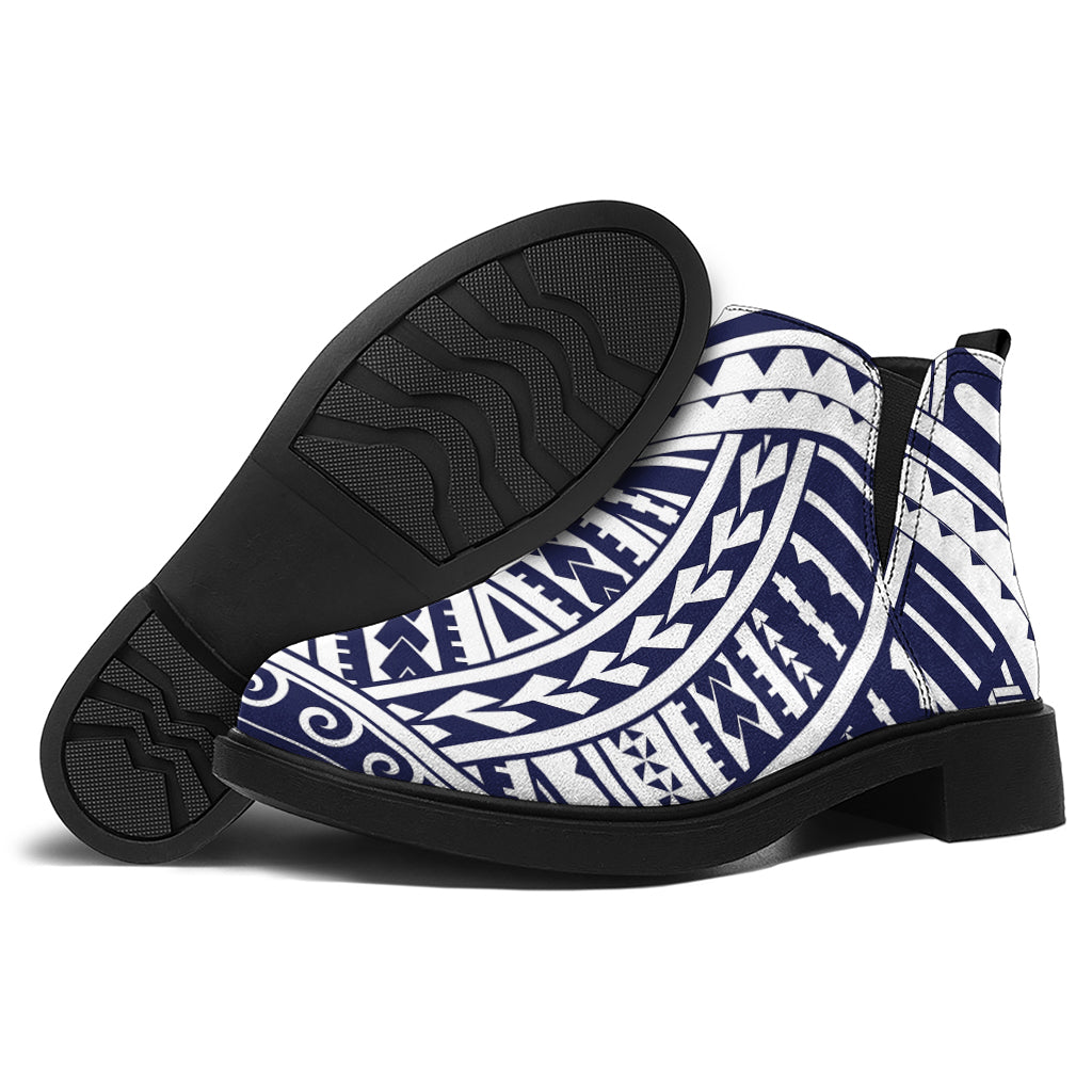 Blue Maori Polynesian Tattoo Print Flat Ankle Boots