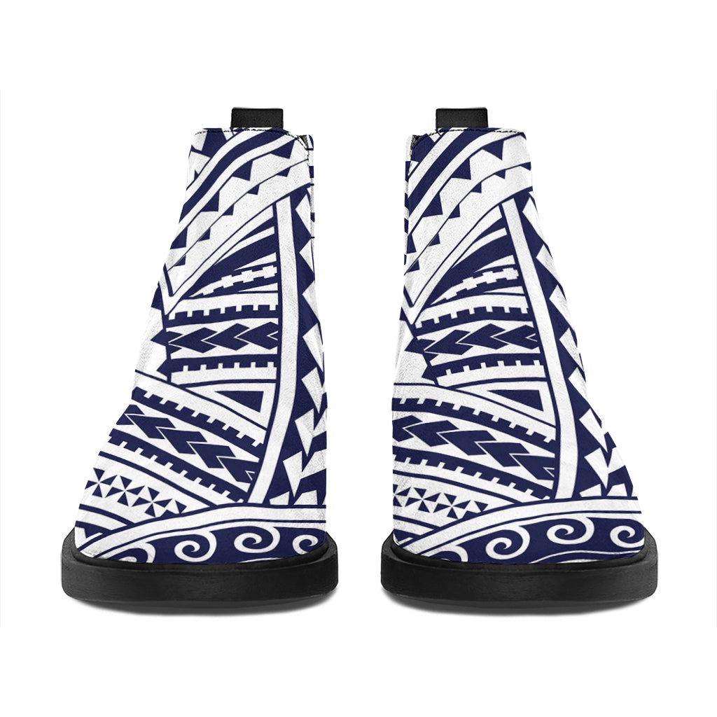 Blue Maori Polynesian Tattoo Print Flat Ankle Boots