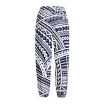 Blue Maori Polynesian Tattoo Print Fleece Lined Knit Pants