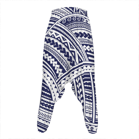 Blue Maori Polynesian Tattoo Print Hammer Pants