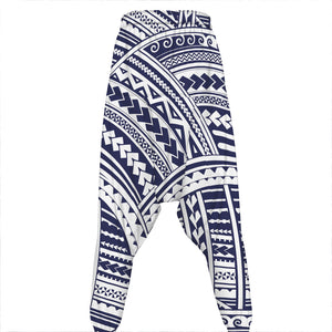 Blue Maori Polynesian Tattoo Print Hammer Pants