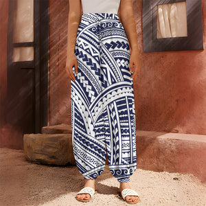 Blue Maori Polynesian Tattoo Print Harem Pants