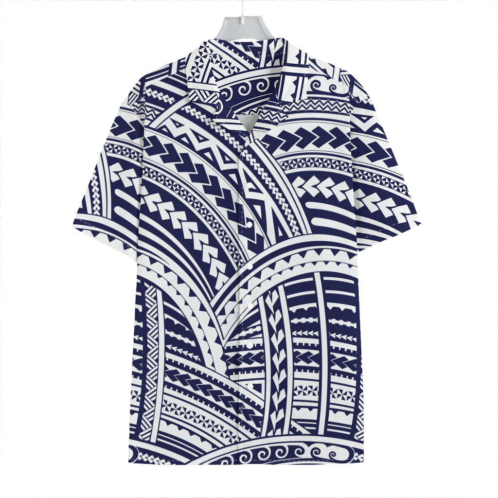 Blue Maori Polynesian Tattoo Print Hawaiian Shirt