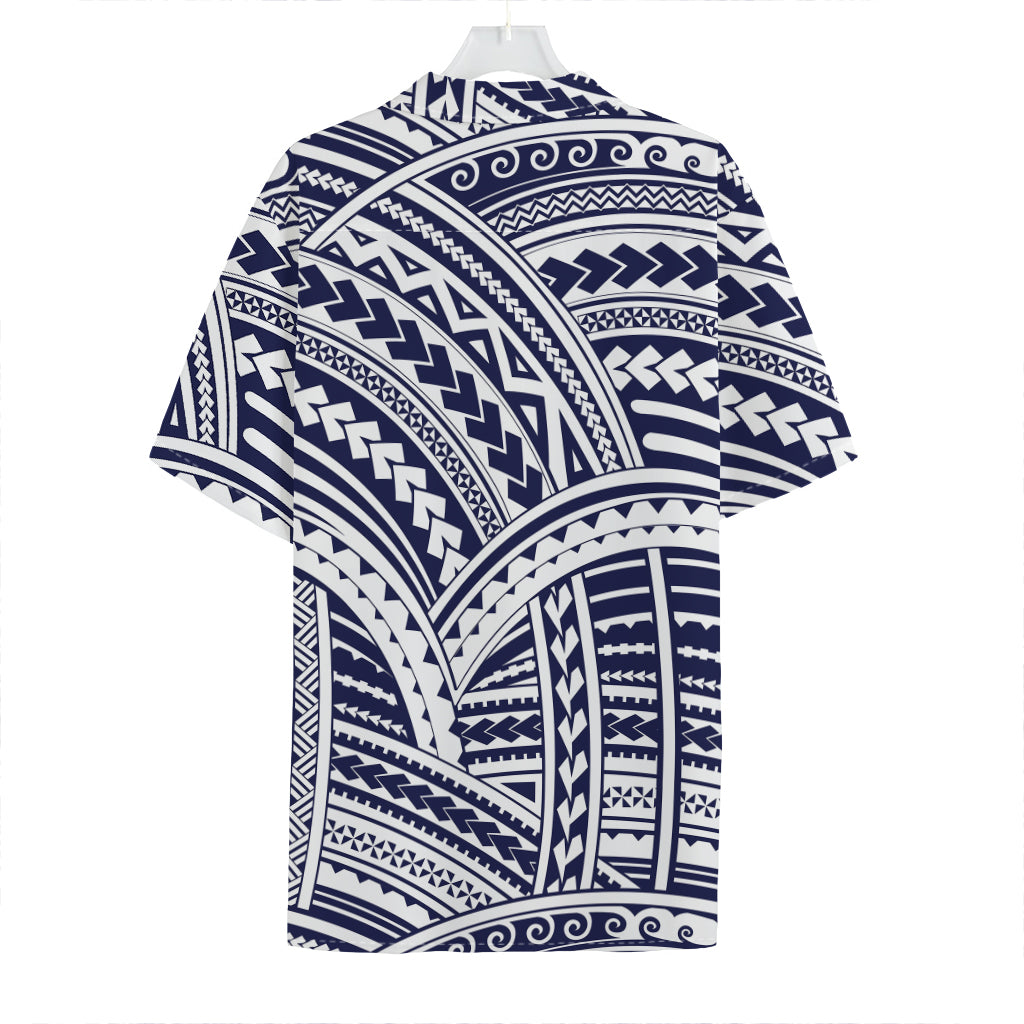 Blue Maori Polynesian Tattoo Print Hawaiian Shirt