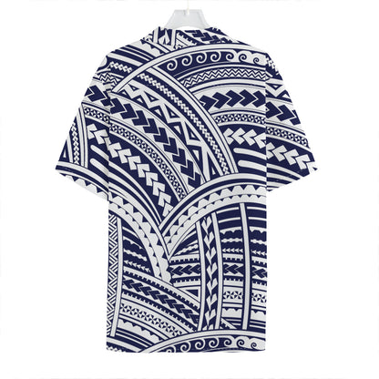 Blue Maori Polynesian Tattoo Print Hawaiian Shirt