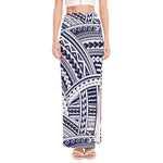 Blue Maori Polynesian Tattoo Print High Slit Maxi Skirt