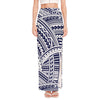 Blue Maori Polynesian Tattoo Print High Slit Maxi Skirt