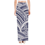 Blue Maori Polynesian Tattoo Print High Slit Maxi Skirt