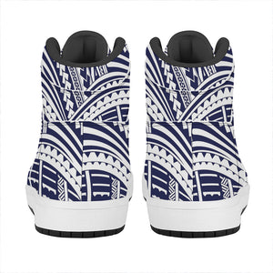 Blue Maori Polynesian Tattoo Print High Top Leather Sneakers