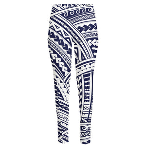 Blue Maori Polynesian Tattoo Print High-Waisted Pocket Leggings