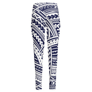 Blue Maori Polynesian Tattoo Print High-Waisted Pocket Leggings