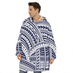 Blue Maori Polynesian Tattoo Print Hoodie Blanket