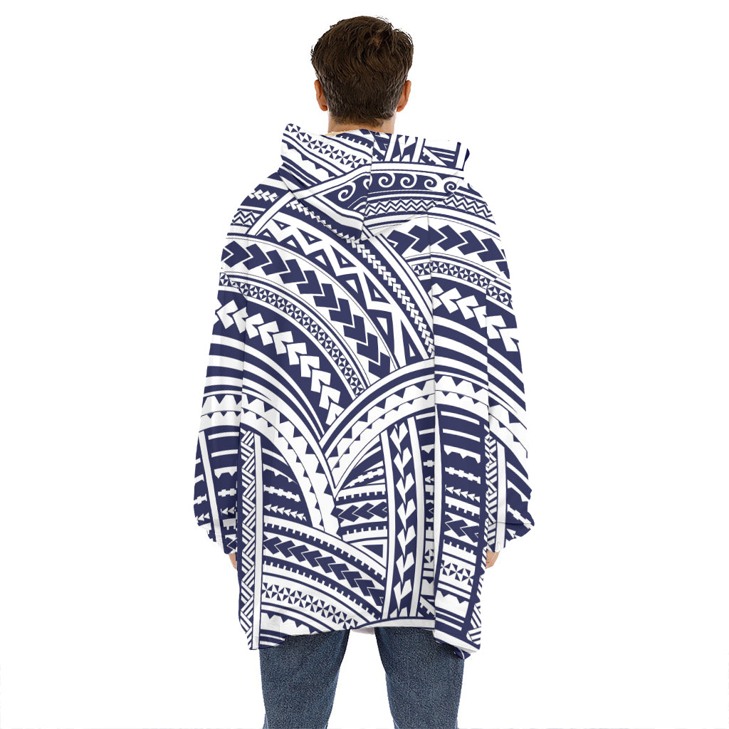 Blue Maori Polynesian Tattoo Print Hoodie Blanket