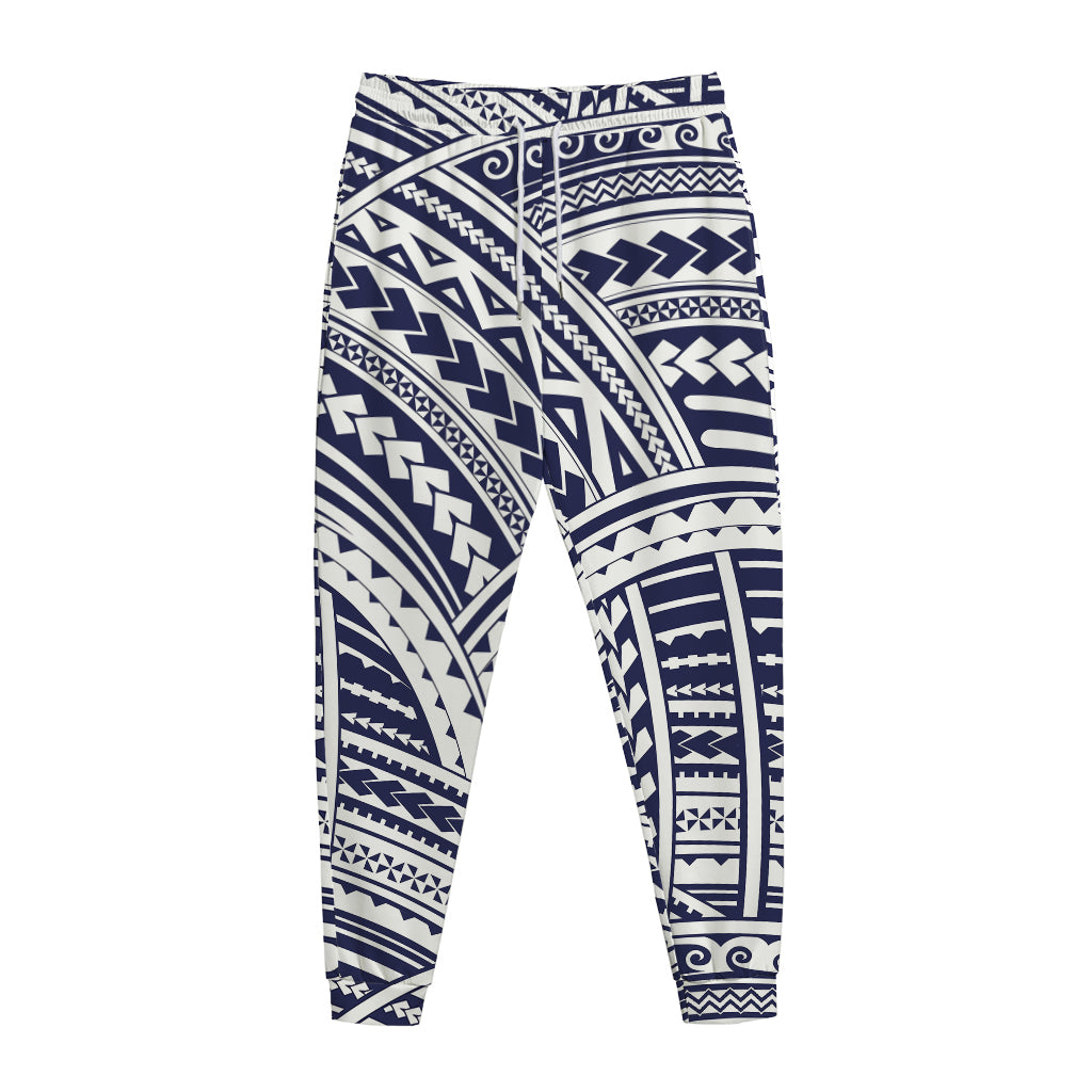 Blue Maori Polynesian Tattoo Print Jogger Pants