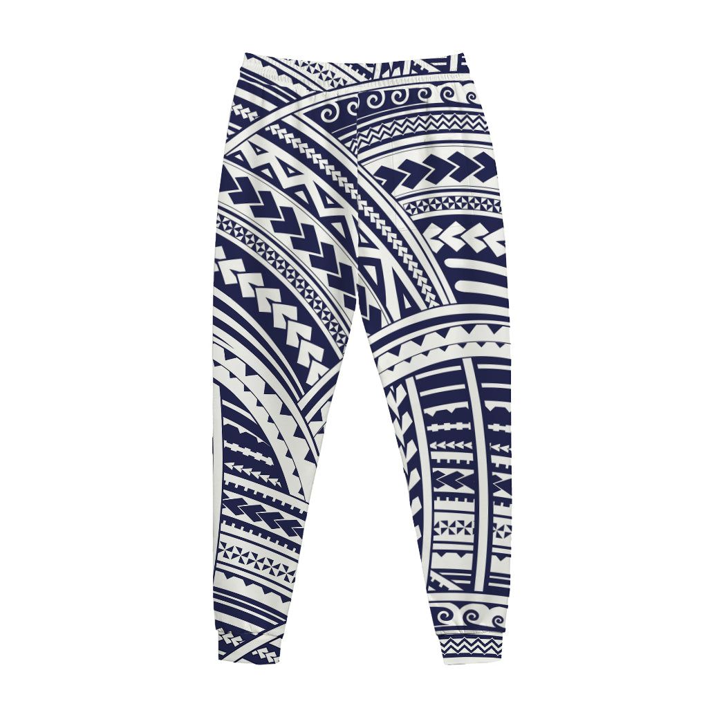 Blue Maori Polynesian Tattoo Print Jogger Pants