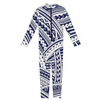 Blue Maori Polynesian Tattoo Print Jumpsuit