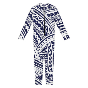 Blue Maori Polynesian Tattoo Print Jumpsuit