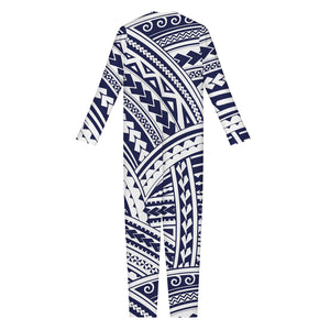 Blue Maori Polynesian Tattoo Print Jumpsuit