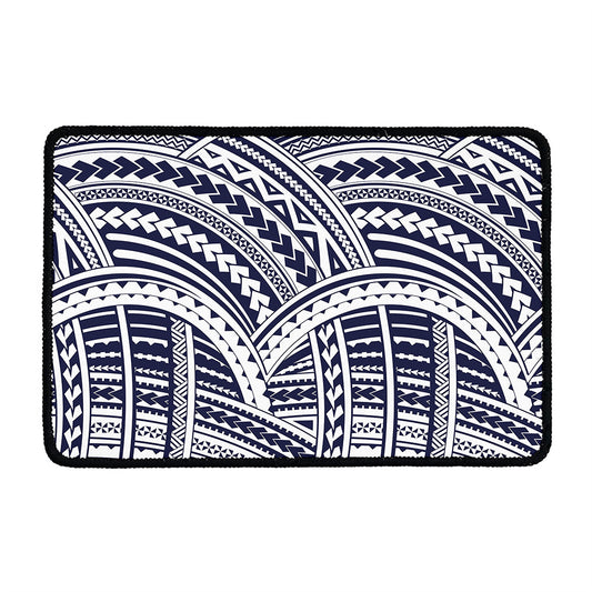 Blue Maori Polynesian Tattoo Print Kitchen Mat