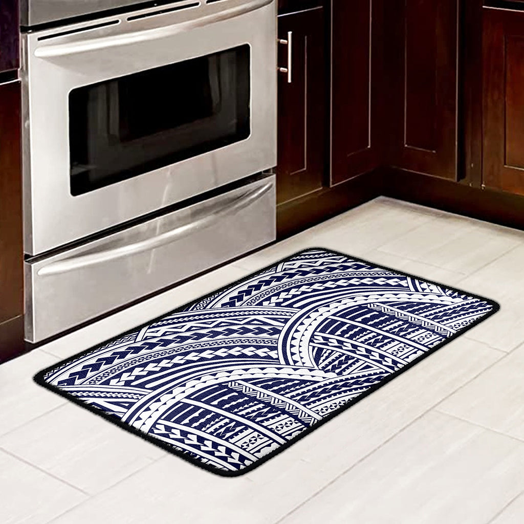 Blue Maori Polynesian Tattoo Print Kitchen Mat