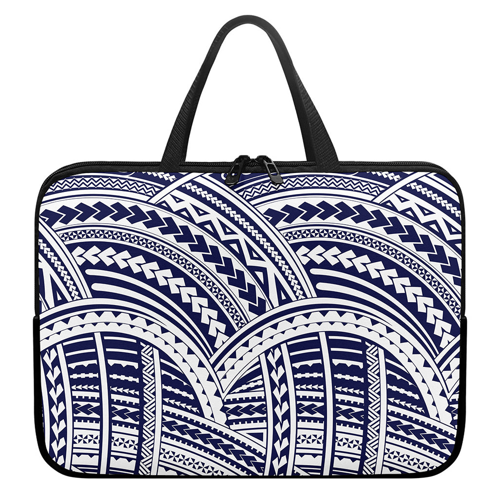 Blue Maori Polynesian Tattoo Print Laptop Sleeve With Handle