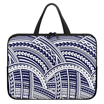 Blue Maori Polynesian Tattoo Print Laptop Sleeve With Handle
