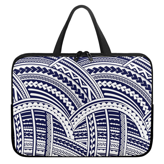 Blue Maori Polynesian Tattoo Print Laptop Sleeve With Handle