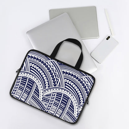 Blue Maori Polynesian Tattoo Print Laptop Sleeve With Handle