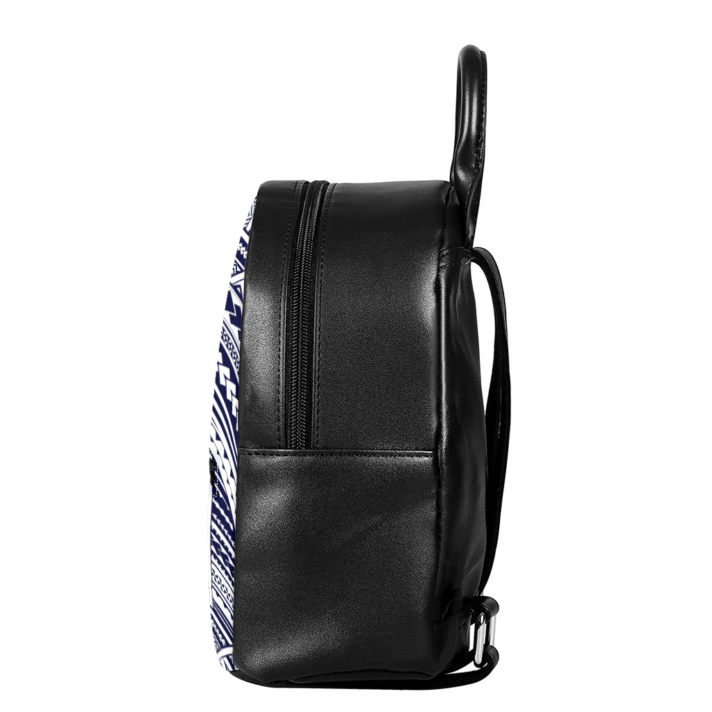 Blue Maori Polynesian Tattoo Print Leather Backpack