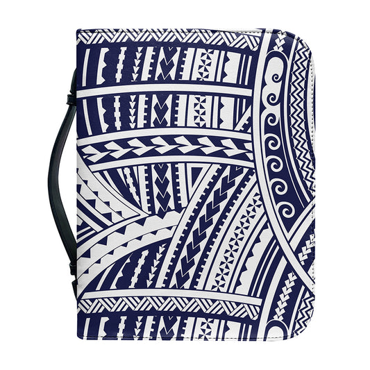 Blue Maori Polynesian Tattoo Print Leather Bible Cover