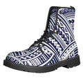 Blue Maori Polynesian Tattoo Print Lace-Up Boots