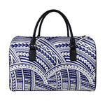 Blue Maori Polynesian Tattoo Print Leather Duffle Bag
