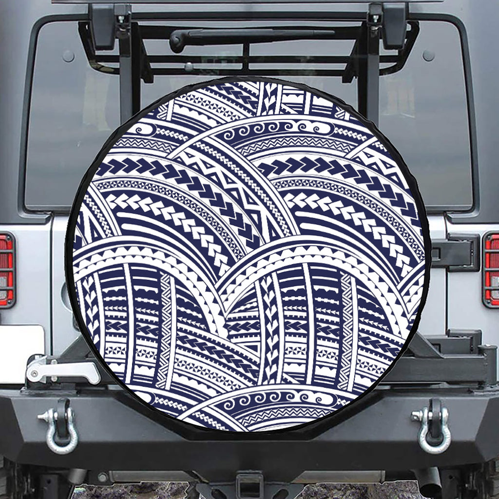 Blue Maori Polynesian Tattoo Print Leather Spare Tire Cover