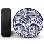 Blue Maori Polynesian Tattoo Print Leather Spare Tire Cover