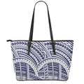 Blue Maori Polynesian Tattoo Print Leather Tote Bag With Zipper