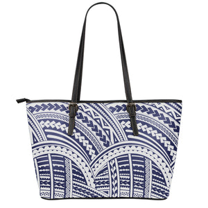 Blue Maori Polynesian Tattoo Print Leather Tote Bag