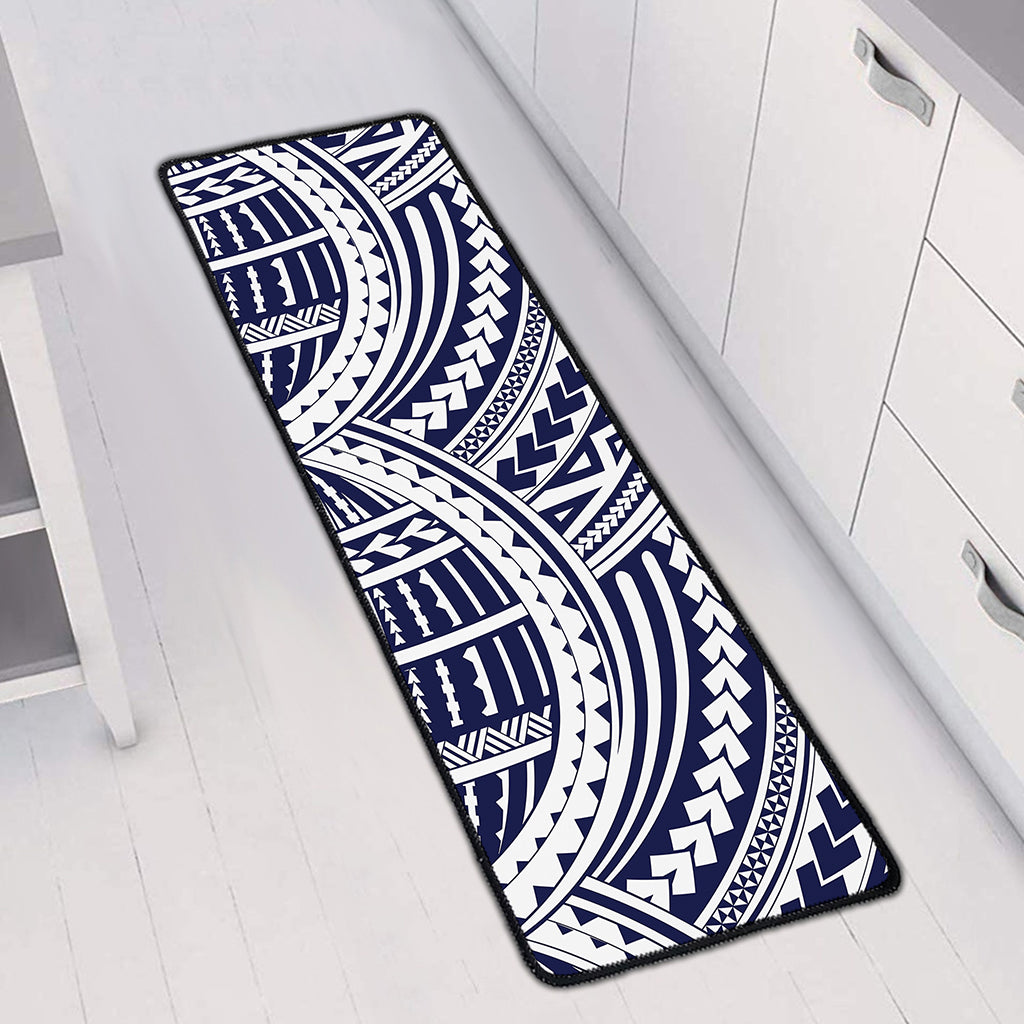 Blue Maori Polynesian Tattoo Print Long Kitchen Mat