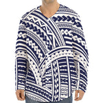 Blue Maori Polynesian Tattoo Print Long Sleeve Baseball Jersey