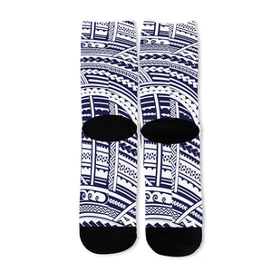 Blue Maori Polynesian Tattoo Print Long Socks