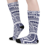 Blue Maori Polynesian Tattoo Print Long Socks