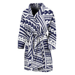 Blue Maori Polynesian Tattoo Print Men's Bathrobe